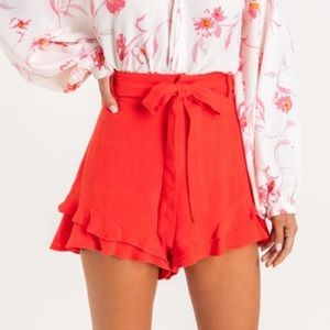 Red Ruffle Tie Shorts
